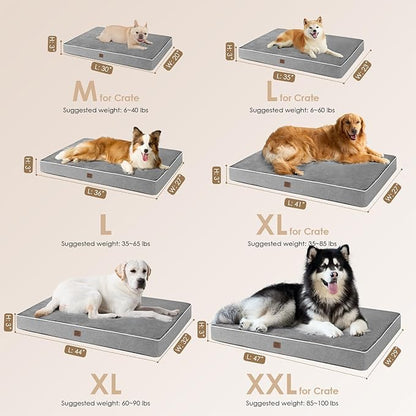 EHEYCIGA Orthopedic Dog Bed Waterproof 47"x29", Memory Foam Pet Bed for XXLarge Dog Bed, Washable Pet Mat with Removable Cover, Grey