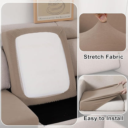 100% Waterproof Couch Cushion Covers, Stretch Sofa Seat Cover, Reversible Loveseat Cushion Furniture Protector Covers for Pets, Washable (Medium, Camel)