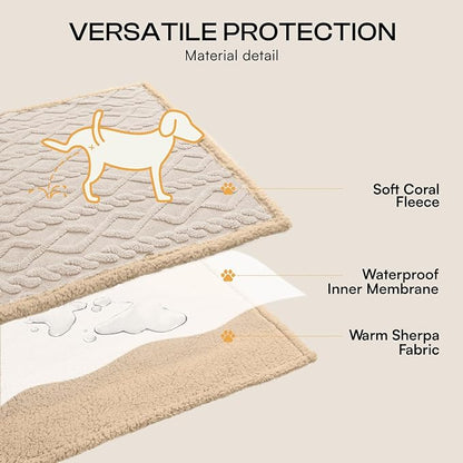 Luciphia Waterproof Pet Blanket, Liquid Pee Proof Dog Blankets for Sofa Bed Couch, Reversible Sherpa Fleece Furniture Protector Cover for Small Medium Large Dogs Cats,Beige-Thicken Small（40" x 28"）