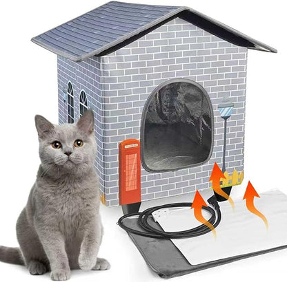 NAMOTEK Elevated Heated Cat Houses for Indoor/Outdoor Cats with Heated Cat Bed Waterproof， Insulated Providing Safe Feral Cats, Easy to Assemble Small(15" x 13" x18)