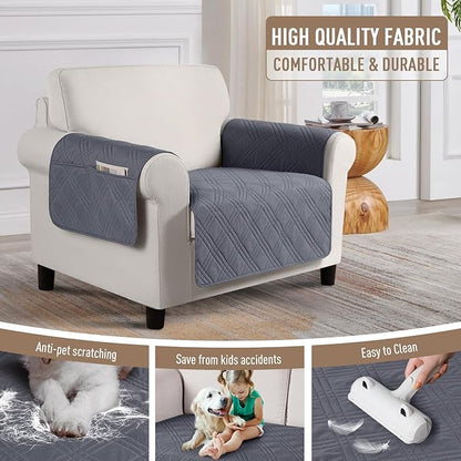 TAOCOCO Waterproof Chair Covers for Pets Dogs with Non Slip Backing, Chair Seat Covers with Side Pocket for 1 Seater Couch Washable Dog Couch Cover Protector Sofa Slipcovers(Chair, Dark Grey)