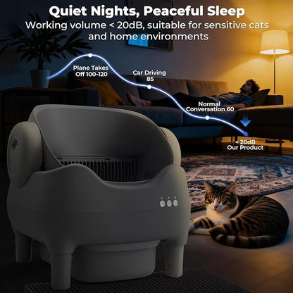 KITPLUS Self Cleaning Litter Box, Automatic Cat Litter Box with APP Control, Odor-Free Waste Disposal Includes Trash Bags, Large Waste Bin, Open-Top, for Multiple Cats