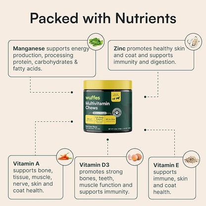 Wuffes 23-in-1 Dog Multivitamin Supplement for Hip & Joint, Skin & Coat and Immune System Support with Omega 3, Iron, Zinc, Vitamin C - Minerals & Vitamins for Senior Dogs and Puppies - 30 Soft Chews