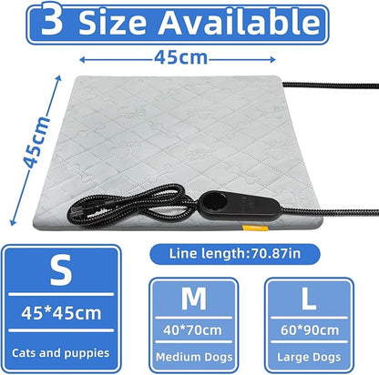 Pet Heating Pad for Cats Dogs Electric Heated Bed Waterproof Warming Mat Indoor Outdoor Chew Resistant Cord Adjustable 5 Timer and 6 Level Temperature for Pets Puppy Animals-17.7x17.7in