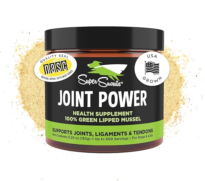 Super Snouts Joint Power – 5.29oz Powder – Joint Supplement for Dogs and Cats with 100% Green Lipped Mussel Helps Ease Discomfort & Stiffness– Made in The USA