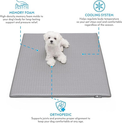 Paw Inspired Cooling Orthopedic Crate Pad for Dogs and Cats, Washable Memory Foam Dog Cooling Mat (41x28 Inch Large Size for 42 Inch Kennel, Gray)