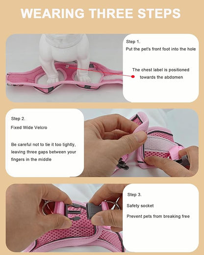XXXS Pink Soft Mesh Dog Harness and Leash Set,No Escape Puppy Harnesses for Training Walking， Reflective Adjustable Puppy Vest for Small Medium Dogs, Cats (Pink, XXXS)