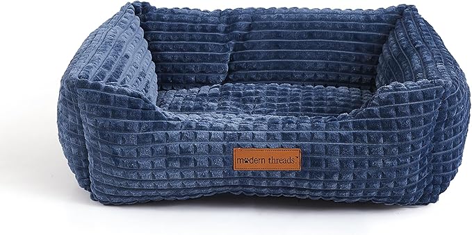 Modern Threads Ultra Soft Plush Pet Bed for Small and Medium Dogs with Elegant Texture and Stylish Design, Removable Washable Cover, Blue, (24" L x 20" W x 8" Th)