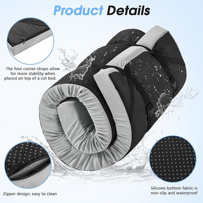 CYMULA Memory Foam Camping Mattress Pad,3inch Sleeping Pad for Camping,Non-Slip Bottom Floor Cot Car Mattress Bed with Retaining Portable Roll up Mattress Pad Mat for Travel Truck Guest Bed Tent