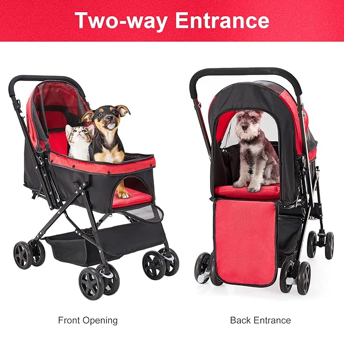 Large Dog Stroller for Medium Foldable Dogs Cat Stroller Pet Stroller with Convertible Compartment Reversible Handlebar Dog Cat Stroller of Large, Medium, Pet Bag