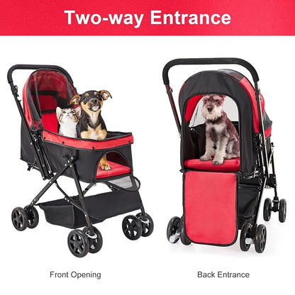 Large Dog Stroller for Medium Foldable Dogs Cat Stroller Pet Stroller with Convertible Compartment Reversible Handlebar Dog Cat Stroller of Large, Medium, Pet Bag