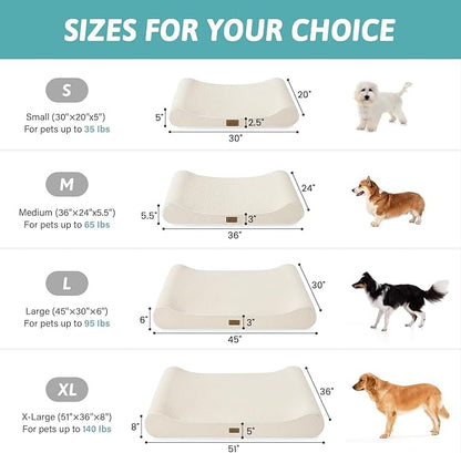 COZY KISS Orthopedic Dog Bed for Large Dogs up to 90 lbs - Removable Washable Cover with Waterproof Lining & Non-Skid Bottom, Cotton-Polyester Blend Boat-Shaped Lounger Mattress, L(45x30x6in), Beige