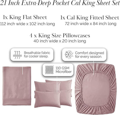Southshore Fine Living, Inc. 6-Piece California King Deep Pocket Sheets Set, 21-Inch Cal King Deep Pocket Fitted Sheet, Lavender Bedding Set, Pillow Cases 4 Pack, Premium Bedding, Lavender Sheets