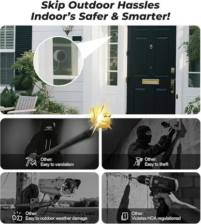 4MP 2K Window Security Camera, 5G & 2.4GHz WiFi Indoor Camera Wireless, Blacklight Color Night Vision Monitor Outside Window Cam Mount Glass, 24/7 Recording AI Motion Detection, Quick Magnetic Install