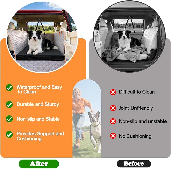 Waterproof Dog Mat for Car Backseat 3.14 Inch Thick Non-Slip Backseat Pet Mat with 600D Oxford Cover and High-Density Foam, Suitable for Cars Suvs Sedans (53.8 * 24 Inch)