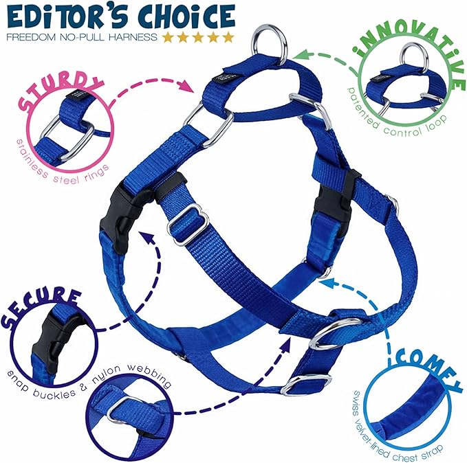 2 Hounds Design Freedom No Pull Dog Harness, Adjustable Harness and Leash Set, Easy Walking & Comfortable Control, Fits Small, Medium & Large Dogs, Solid Colors, Made in USA, 1" XXL, Royal Blue