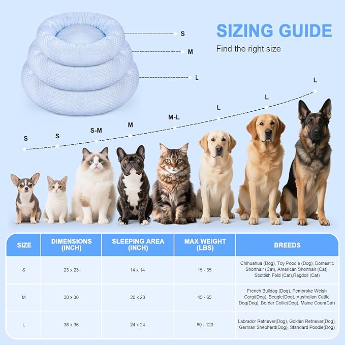 Donut Dog Bed for Large Dogs - Cooling Pet Bed with Removable Cover, Breathable Ice Fabric Summer Pet Beds for Medium & Big Dogs, Egg Tart Design (L)