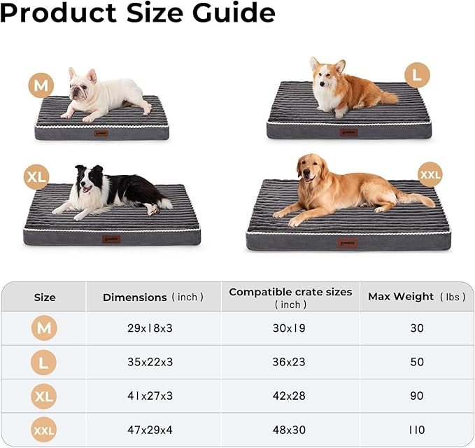 ZOMISIA Orthopedic Dog Crate Bed for Large Sized Dog - Waterproof Puppy Bed for 36 Inch Kennel with Removable Washable Corduroy Cover, Support with Egg Crate Foam Filling, Grey