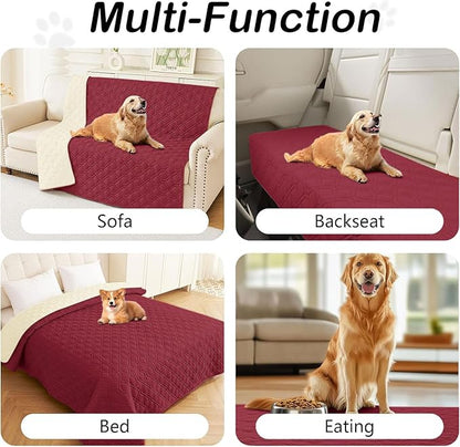 hyha Waterproof Dog Bed Blanket, Soft Pet Blankets, Waterproof Couch Cover for Dogs, Reversible Sofa Covers Washable for Furniture (30x70 Inch, Wine Red/Beige)