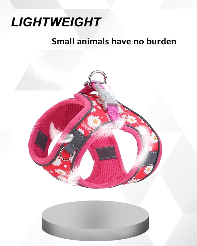 S ROSEO Flower Pattern Dog Harness and Leash Set,No Escape Puppy Harnesses for Training Walking，Breathable Adjustable Puppy Vest for Small Medium Dogs, Cats (ROSEO, S)