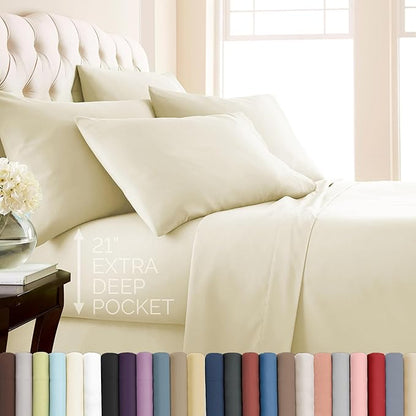 Southshore Fine Living, Inc. 6-Piece Queen Sheet Set, 21-Inch Extra Deep Pocket Queen Sheets, Fitted and Flat Sheet Set, Microfiber Bedding, Cream Pillow Cases Standard Size, Cream Sheets