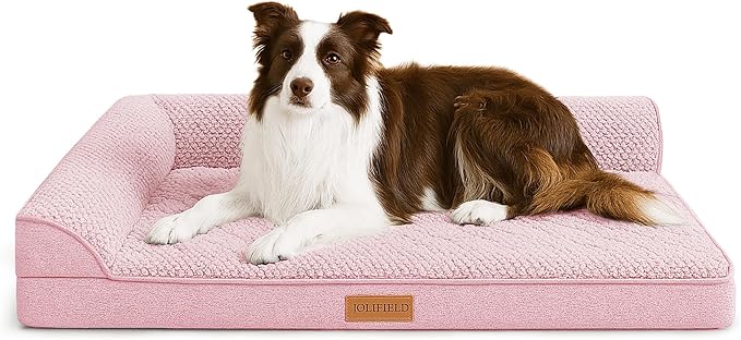 Orthopedic Dog Bed Large Sized Dog 36''X24'', Waterproof L Bolster Egg Crate Foam Pet Crate Beds with Washable Removable Cover, Non-Slip Soft Pet Couch Sleep Mat, Pink