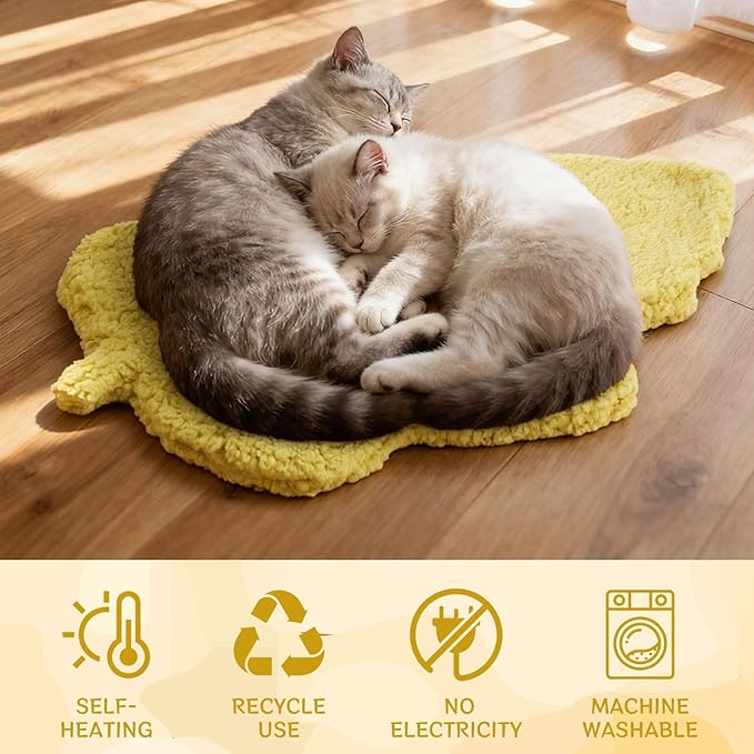 3 Pack Self Warming Pet Bed Leaf Shape Self Heating Cat Dog Mat Washable Thermal Sleeping Pad for Indoor Outdoor Hedgehog, Bunny, Sugar Glider, Rat, Chinchilla(Light Yellow,Small-16 x20)