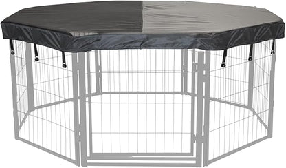 Dog Playpen w/Octagon Top Shade Cover - 24 inch, 8 Panel Portable Black Metal Pet Play Pen for Small Dogs & Puppies - Indoor/Outdoor Kennel Cage for Home, Yard, RV, or Camping