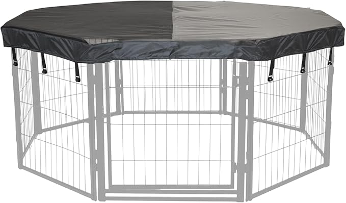 Dog Playpen w/Octagon Top Shade Cover - 32 inch, 8 Panel Portable Black Metal Pet Play Pen for Small & Medium Dogs - Indoor/Outdoor Kennel Cage for Home, Yard, RV, or Camping