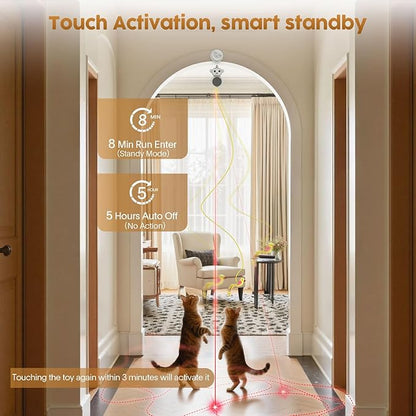 Interactive Cat Toys for Indoor Cats: 2 in 1 Laser Pointer Cat Toy with Automatic Flying Bird & Mouse Wand, Smart Motion Mode Adjustable Speed, USB Rechargeable Safe for Bored Kittens and Adult Cats