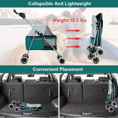 BestPet Pet Stroller Cat Dog Stroller Travel Folding Carrier,Teal