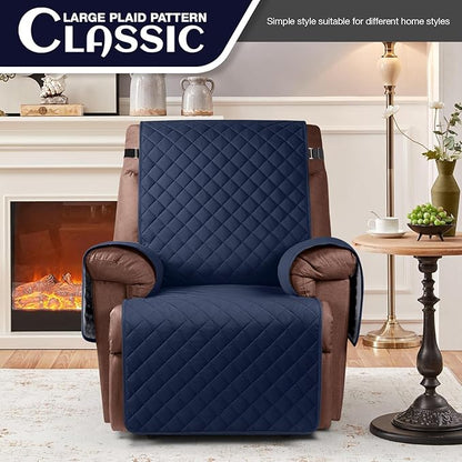 KinCam 100% Waterproof Recliner Chair Cover, Reclining Couch Covers for Pets, Dogs, Recliner Couch Slipcover Furniture Protector with Elastic Straps for Kids(30", Dark Blue)