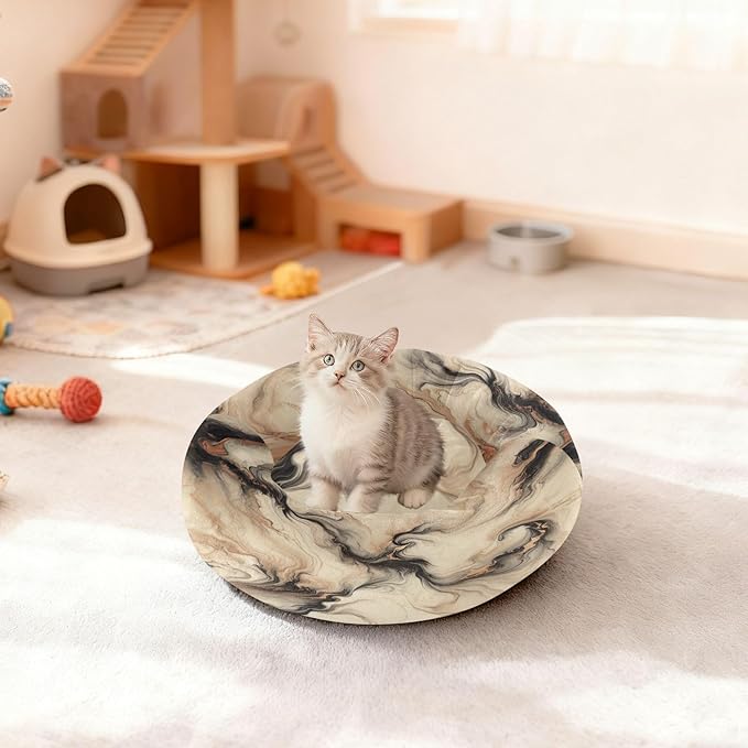 Dog Bed Ultra Soft Fluffy Comfortable Cat Bed, Champagne Gold Marble Washable Dog Beds Anti-Slip Round Pet Beds for Medium Dogs