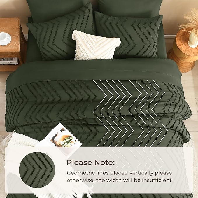 Litanika Full Size Comforter Sets with Sheets Dark Olive Green - 7 Pieces Bed in a Bag Full Chevron Tufted Complete Bedding Sets with Comforter, Sheets, Pillowcases & Shams