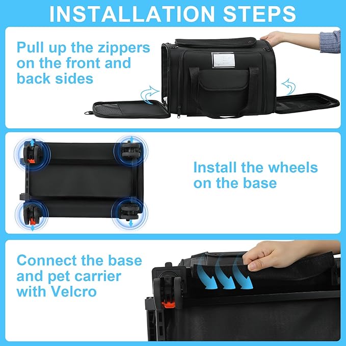 Pet Carrier Airline Approved, Expandable Pet Cat Carriers with Wheels for Dogs, Airline Approved Cat Dog Carrier, TSA Approved Pet Carrier In Cabin, Pet Dog Cat Carrier Soft, Cat Travel Carrier(Black)