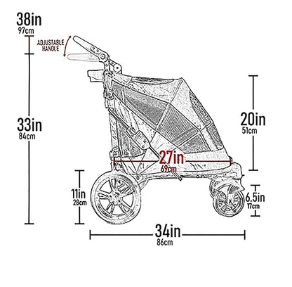 Pet Gear NO-Zip Pet Stroller with Dual Entry, Push Button Zipperless Entry for Single or Multiple Dogs/Cats, Pet Can Easily Walk in/Out, Gel-Filled Tires, Pebble, Excursion