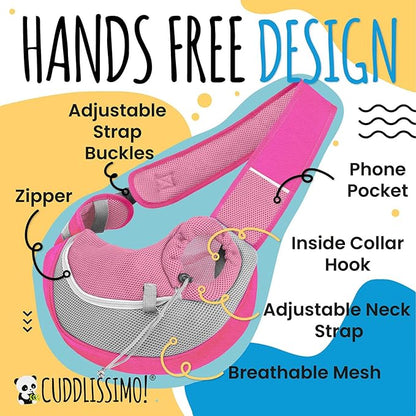 Cuddlissimo! Pet Sling Carrier - Soft Front-Chest Carrying Bag for Small Pets (Ideal for Dogs, Puppies & Cats 6–10 lbs) - Carefully Sized for Yorkshire Terrier, Maltese, Toy Poodle, Papillon -(Pink-L)