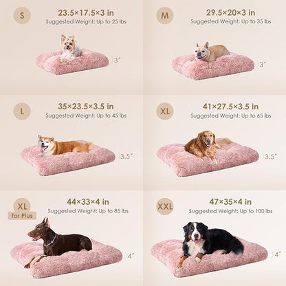 EHEYCIGA Fluffy Dog Crate Bed for Large Dogs, Plush Faux Fur Crate Pad, Calming Anti Anxiety Large Dog Bed, Washable Soft Warm Crate Mat with Non-Slip Bottom, Pink