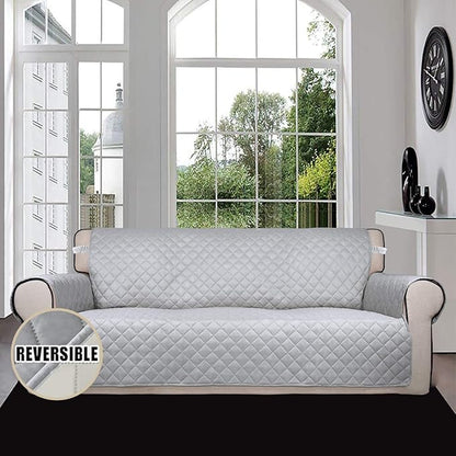 Easy-Going Reversible Couch Cover for 3 Cushion Couch Sofa Cover for Dogs Water Resistant Furniture Protector Cover with Foam Sticks Elastic Straps for Pet Cat (Sofa, Light Gray/Ivory)