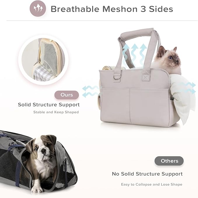 JourCraf Dog Purse Carrier for Small Dogs & Puppies Up 10 Lbs, Soft Cotton Tote Pet Shoulder Bag with Pockets, Foldable & Washable Breathable Puppy Carrier for Yorkie, Chihuahua & Cats - Gray
