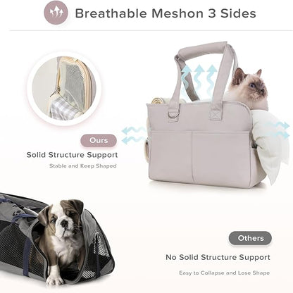 JourCraf Dog Purse Carrier for Small Dogs & Puppies Up 10 Lbs, Soft Cotton Tote Pet Shoulder Bag with Pockets, Foldable & Washable Breathable Puppy Carrier for Yorkie, Chihuahua & Cats - Gray