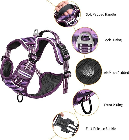 HEELE Dog Harness, No Pull Adjustable Padded Reflective Harness for Small Medium Large Dogs with Handle for Walking Training, Moon Night, XL