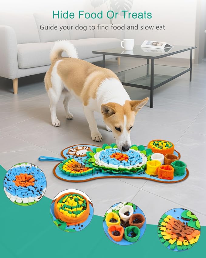ORIA Snuffle Mat for Dogs, 25x17'' Interactive Slow Feeder Mat with Mental Stimulation for Boredom, Anxiety Relief, Dog Puzzle Toy & Treats Hunting Game for Small Medium Dogs Puppies