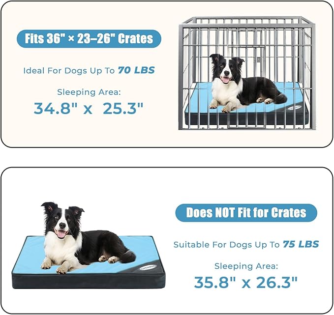 Orthopedic Outdoor Waterproof Dog Beds for Medium Dogs, Washable Pet Bed with Egg Crate Foam Pet Bed Mat for Crate and Removable Oxford Fabric Cover,36"x 26", Blue