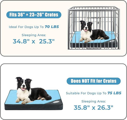 Orthopedic Outdoor Waterproof Dog Beds for Medium Dogs, Washable Pet Bed with Egg Crate Foam Pet Bed Mat for Crate and Removable Oxford Fabric Cover,36"x 26", Blue
