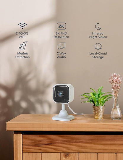 GNCC 2K Indoor Security Camera for Home, Pet Camera with Dual-Band WiFi, Mini Dog Cam with Phone App, Motion Detection, Works w/Alexa, Cloud Subscription Required, Fixed View, Plug-in, GC4