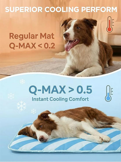 Dog Cooling Mat for Dogs & Cats, Soft Breathable Cooling Pad for Dog Bed, 23"x18" Self Cooling Crate Mat for Dogs, No Gel Washable Non-Slip Pet Cooling Mat Indoor Outdoor, Blue Stripe