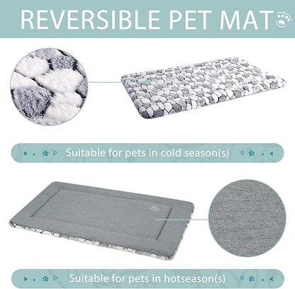 VANKEAN Dog Crate Pad Bed Mat Reversible (Warm& Cool), Soft Pet Sleeping Mat Dog Bed for Crate Suitable for Small to XX-Large Dogs and Cats, Machine Washable Crate Beds, Grey Stone Pattern