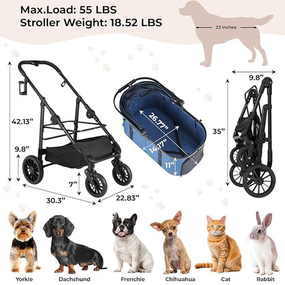 MAMIZO Pet Stroller for Medium Dogs Cats Up to 55 lbs, All-Terrain 3-in-1 Dog Stroller with Detachable Carrier, Rubber Wheels, One-Click Folding, Storage Basket & Cup Holder, for Senior Dogs & Cats
