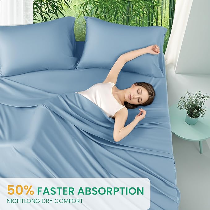 SONORO KATE 100% Viscose Derived from Bamboo_Sheets Queen Size, Ultra Breathable & Cooling Bed Sheets for Hot Sleepers, Hotel Luxury Silky Bedding Sheets, 16" Deep Pocket - 4PC (Teal Blue,Queen)